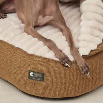 Lit pour chien en velours côtelé marron Cafide avec capuche