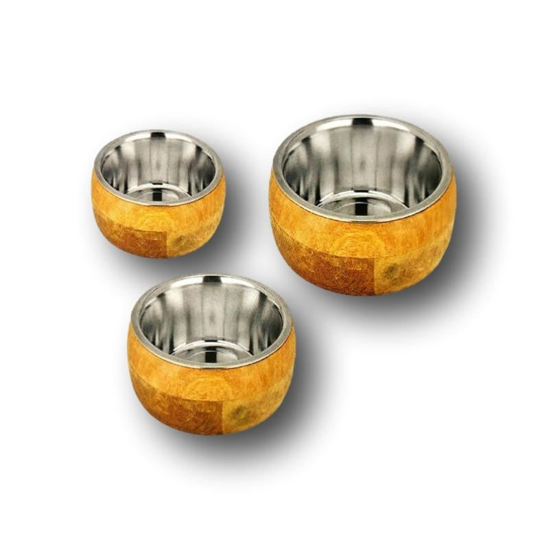 Futternapf Holz/Chromstahl